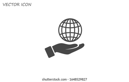Globe icon with hand, vector illustration. Flat design style