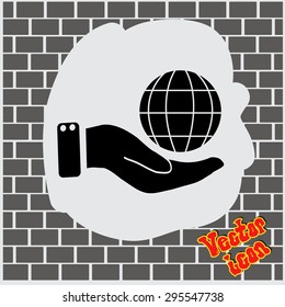 Globe icon with hand, vector illustration