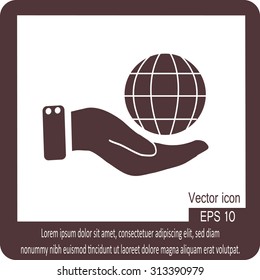 Globe icon with hand, vector illustration