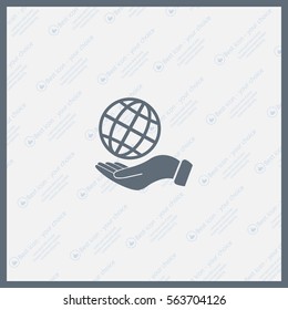 Globe icon with hand, vector illustration. Flat design style