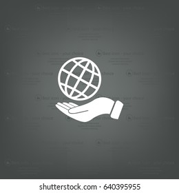 Globe icon with hand, vector illustration. Flat design style