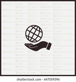 Globe icon with hand, vector illustration. Flat design style