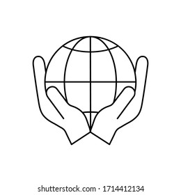 Globe icon in human hands vector illustration isolated on white background.