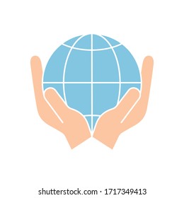 Globe-Symbol in menschlichen Händen Vektorillustration Illustration einzeln auf weißem Hintergrund.