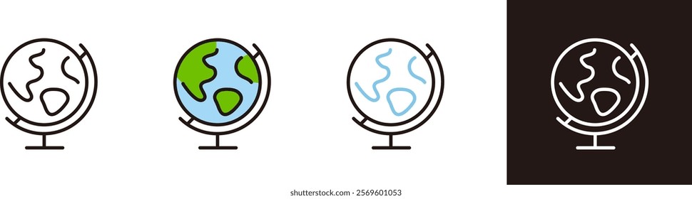 Globe icon. Image illustrations for travel, business, language study abroad, history, and society.