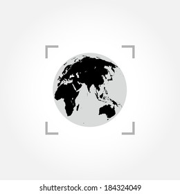 Globe icon inside camera focus frame
