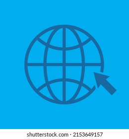 Globe icon isolated on light blue background. Cursor click website icon. Vector illustration.