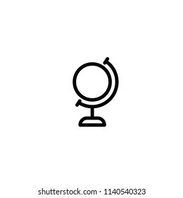 Globe icon isolated on white. Black line flat Earth planet model. Travel, adventure, trip symbol. School study, education and mental outlook metaphor. Geography, navigation. Internet search.