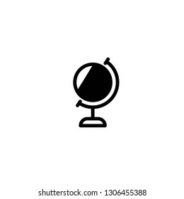 Globe icon isolated on white. Black  flat Earth planet model. Travel, adventure, trip symbol. School study, education and mental outlook metaphor. Geography, navigation. Internet search.