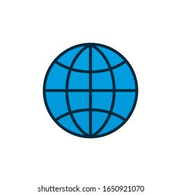 Globe icon isolated on white background. Flat outline design. Vector stock illustration.