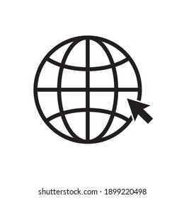 Globe icon isolated on white background. Cursor click website icon. Vector illustration.