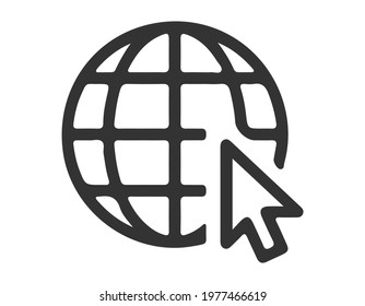 Globe icon isolated on white background. Cursor click website icon. Vector illustration.
