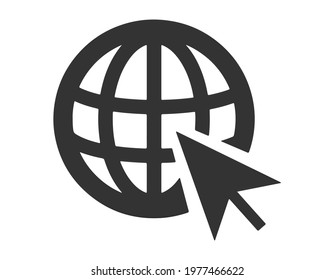 Globe icon isolated on white background. Cursor click website icon. Vector illustration.