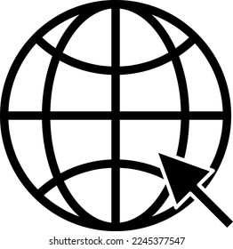 Icono de globo aislado en fondo blanco. El cursor hace clic en el icono del sitio web..eps
