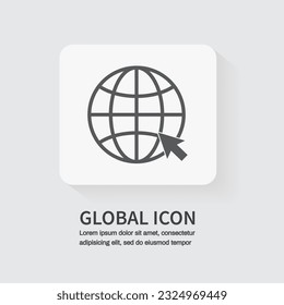globe icon isolated on white background. Cursor click website icon. Vector illustration.