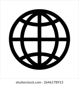 Ícone de globo isolado em fundo branco com contorno preto simples