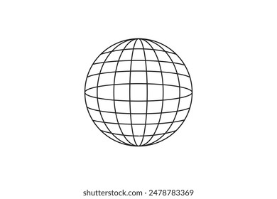 Globe icon in isolated vector on white background. Set of spheres from different sides. Three earth globe line icon vector illustration.  Spherical geometry  grid globe shapes.
