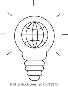 globe icon and light bulb icon with white background.with black lines