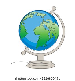Globe icon line continuous drawing vector. Hand drawn linear illustration, planet Earth silhouette. Design element, print, banner, card, poster, brochure, postcard, logo. Geography, ecology, travel.