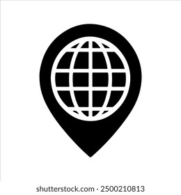 Globe icon with location pin vector illustration design on white background.