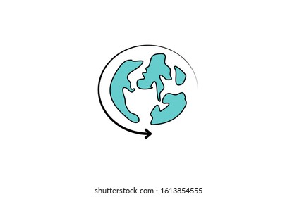 Globe icon logo earth with arrow. Globe vector icon maps. Globe vector flat format not 3d. Earth vector icon maps symbols.