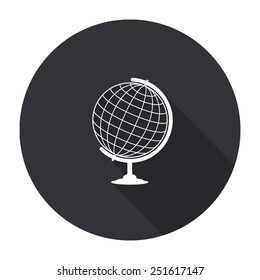 globe icon with long shadow - vector round button