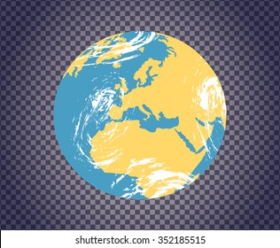 Globe icon with map of the continents of the world. Planet earth transparent. World map and globe detail. Earth map scheme isolated on transparency. Globe earth icon. Earth color