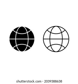 Globe icon. Meridian globe icon in line art style on black background. World map icon.