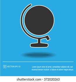 Globe icon on blue background. Globe symbol. Vector illustration EPS 10.
