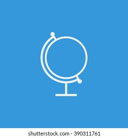 Globe icon, on blue background, white outline, large size symbol
