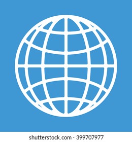 Globe icon on blue background.