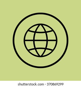 globe icon, on green background, circle border, dark outline