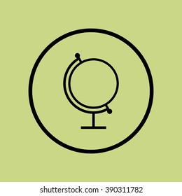 Globe icon, on green background, circle border, dark outline