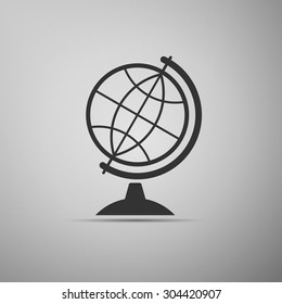 Globe icon on grey background. Vector Illustration