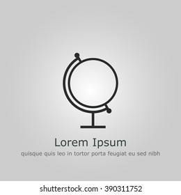 Globe icon, on grey background, dark outline, example text