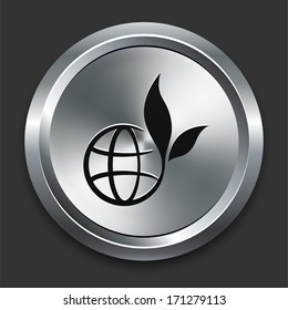 Globe Icon on Metallic Button Collection