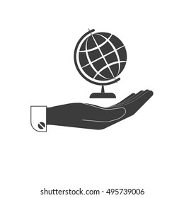 Globe Icon on the palm. stylish vector illustration for web design
