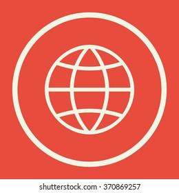 globe icon, on red background, white circle border, white outline