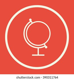 Globe icon, on red background, white circle border, white outline