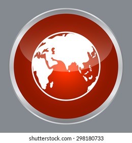globe icon on red circle button for use.