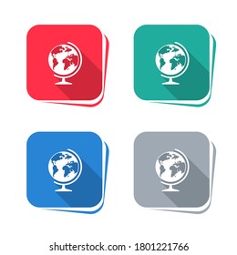 Globe icon on square button. Vector illustration