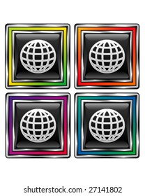 Globe icon on square vector button