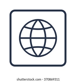 globe icon, on white background, rounded rectangle border, blue outline