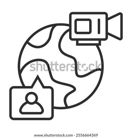 Globe icon, Online meeting symbol outline icon, editable vector illustration and transparent graphic element. Isolated on white background