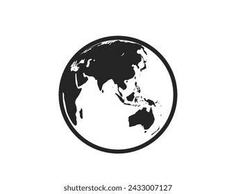 Globe icon. Orient, eastern hemisphere of the planet earth. Asia, Far East and Australia. Isolated vector image in simple style