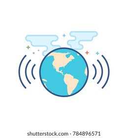 Globe icon in outlined flat color style. Vector illustration.