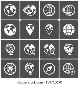 Globe icon pack on dark background. Vector element