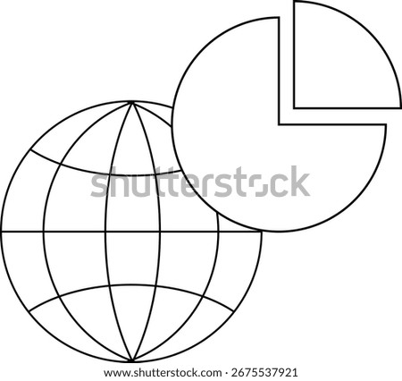 globe icon and pie chart icon with white background.with black lines