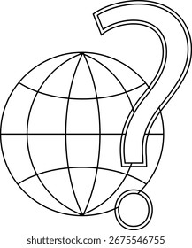 globe icon and question mark icon with white background.with black lines