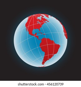 globe icon with red map of the continents world earth eps10 vector eps flat web art